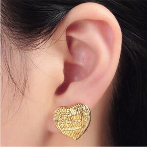 NEW 24k Gold Filled Textured Heart Stud Earrings